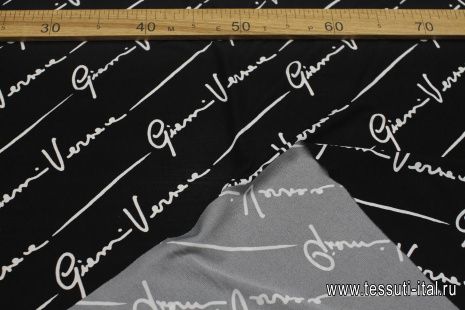 Трикотаж вискоза (н) белые надписи на черном - итальянские ткани Тессутидея арт. 14-1728