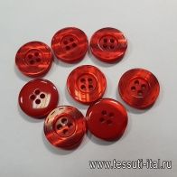 Пуговица пластик 4 прокола d-20мм красная перламутровая с отстрочкой - итальянские ткани Тессутидея арт. F-5469