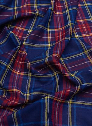 Плательная (н) сине-желто-красная клетка на темно-синем - в интернет-магазине тканей Тессутидея арт. 17-1014