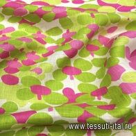 Лен (н) розово-салатовый орнамент на белом - итальянские ткани Тессутидея арт. 16-0402