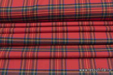 Костюмная шотландка стрейч (н) красно-зеленая клетка - итальянские ткани Тессутидея арт. 05-4378