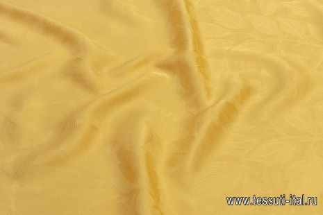 Шелк дама (о) желтый с тиснеными листьями - итальянские ткани Тессутидея арт. 10-2509