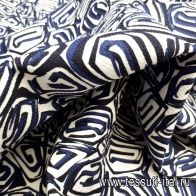 Хлопок стрейч (н) сине-черный орнамент на белом - итальянские ткани Тессутидея арт. 01-4792