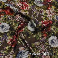 Шелк жаккард (н) цветочный рисунок на темно-коричневом - итальянские ткани Тессутидея арт. 10-3799