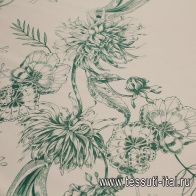 Шелк + хлопок (н) зеленый растительный рисунок на молочном - итальянские ткани Тессутидея арт. 10-3249