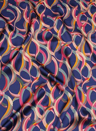 Шелк атлас (н) яркая геометрическая абстракция на темно-синем - в интернет-магазине тканей Тессутидея арт. 10-3702