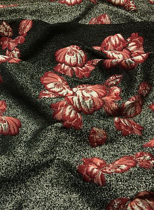 Жаккард купон (1,2м) (н) бордовые цветы на серо-черном - в интернет-магазине тканей Тессутидея арт. 03-4980