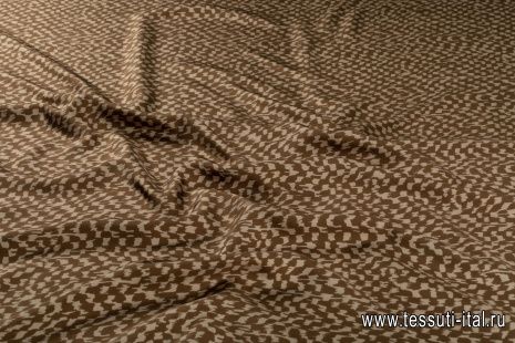 Шелк твил (н) бежевый принт на коричневом - итальянские ткани Тессутидея арт. 10-2698