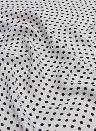 Плательная купра (н) черный горох на белом в стиле Balmain - в интернет-магазине тканей Тессутидея арт. 04-1436