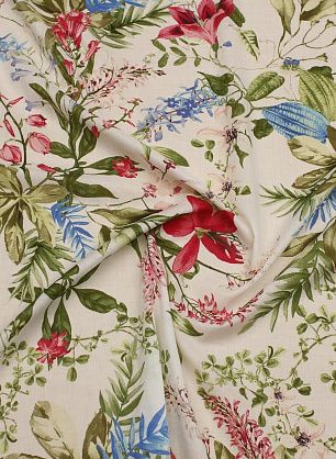 Батист (н) розово-зелено-голубой цветочный рисунок на белом - в интернет-магазине тканей Тессутидея арт. 04-1757