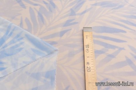 Шифон (н) крупный голубой растительный рисунок на белом - итальянские ткани Тессутидея арт. 10-2646