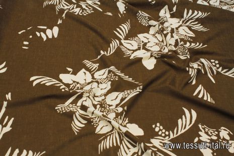 Батист (н) молочная растительная абстракция на темно-коричневом - итальянские ткани Тессутидея арт. 01-7267