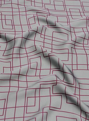 Плательная вискоза (н) бордовый геометрический орнамент на серо-голубом - в интернет-магазине тканей Тессутидея арт. 04-1585