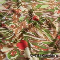 Плательная вискоза (н) красно-коричнево-зеленая абстракция - итальянские ткани Тессутидея арт. 04-1390