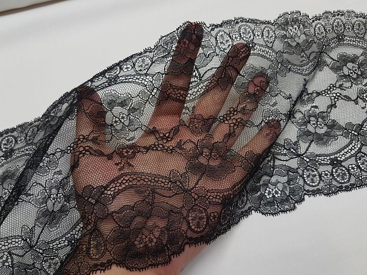 Кружево на сетке с люрексом (о) черное ш-16см  "LA PERLA" - итальянские ткани Тессутидея арт. 03-1507