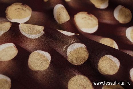 Плательная вискоза (н) бежевый стилизованный горох на бордовом - итальянские ткани Тессутидея арт. 04-1798