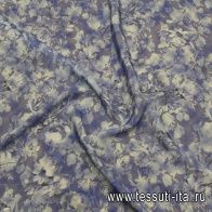 Крепдешин (н) бело-голубой цветочный рисунок на голубом - итальянские ткани Тессутидея арт. 10-3710