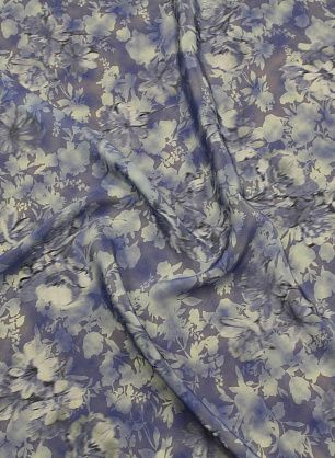 Крепдешин (н) бело-голубой цветочный рисунок на голубом - в интернет-магазине тканей Тессутидея арт. 10-3710