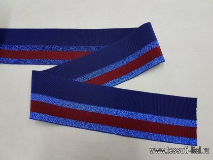 Резинка с люрексом черная с серой полосой, синяя с красной полосой в сложении ш-3см в стиле Gucci - итальянские ткани Тессутидея арт. F-4976
