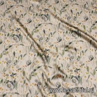 Шелк атлас фактурный (н) цветочный рисунок на бежевом - итальянские ткани Тессутидея арт. 10-3720
