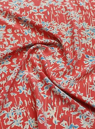 Крепдешин (н) бело-голубой рисунок на розовом - в интернет-магазине тканей Тессутидея арт. 10-4134