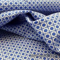 Сорочечная (н) бело-голубой геометрический орнамент - итальянские ткани Тессутидея арт. 01-4803
