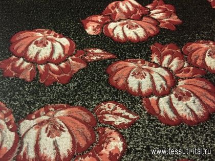Жаккард купон (1,2м) (н) бордовые цветы на серо-черном - итальянские ткани Тессутидея арт. 03-4980
