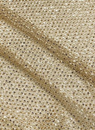 Плательная сетка расшитая пайетками и стеклярусом (о) бежевая - в интернет-магазине тканей Тессутидея арт. 03-7431