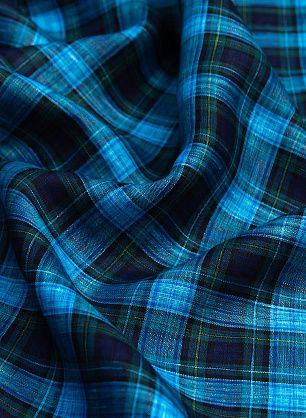 Лен (н) сине-желто-зелено-голубая клетка - в интернет-магазине тканей Тессутидея арт. 16-0570