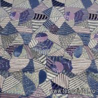 Плательная сетка расшитая пайетками (н) сине-сиреневый геометрический принт - итальянские ткани Тессутидея арт. 03-7005