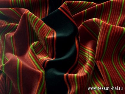 Бархат (н) черно-бордово-салатовая полоска - итальянские ткани Тессутидея арт. 01-4639