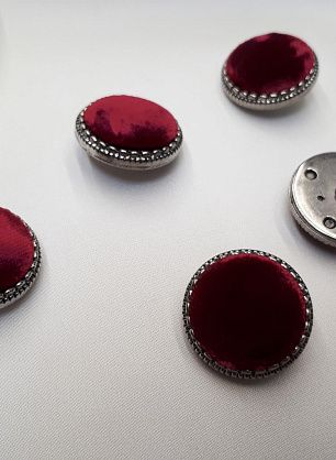Пуговица на ножке комбинированная серо-бордовая бархатная d-27мм  - в интернет-магазине тканей Тессутидея арт. F-4026