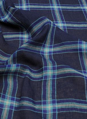 Лен (н) сине-бирюзовая клетка - в интернет-магазине тканей Тессутидея арт. 16-0890