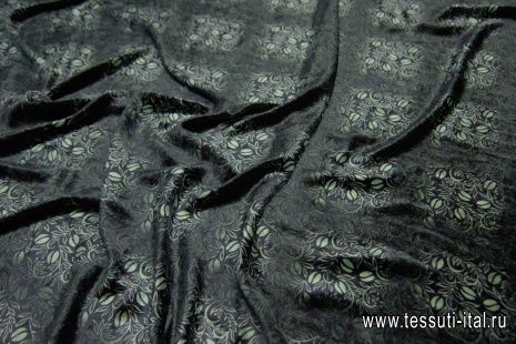 Бархат (н) черно-зеленый растительный рисунок - итальянские ткани Тессутидея арт. 10-1928