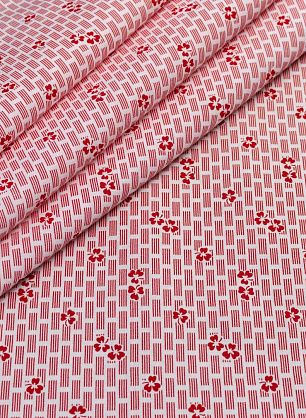 Хлопок (н) красный цветочно-геометрический орнамент на белом - в интернет-магазине тканей Тессутидея арт. 01-4906