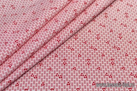 Хлопок (н) красный цветочно-геометрический орнамент на белом - итальянские ткани Тессутидея арт. 01-4906