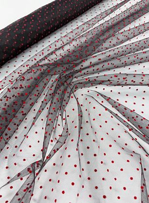 Плательная сетка (н) красный горох на черном - в интернет-магазине тканей Тессутидея арт. 03-7446