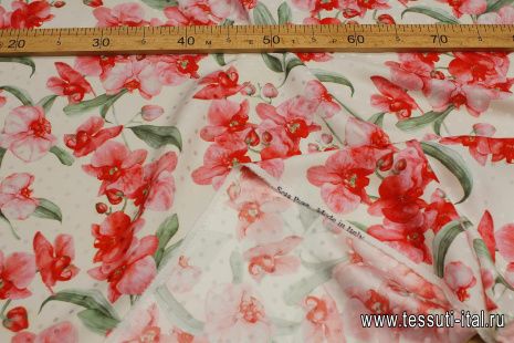 Шелк дама (н) красные орхидеи и горох на белом - итальянские ткани Тессутидея арт. 10-3398