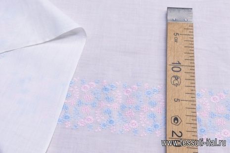 Батист с вышивкой (н) розово-голубая вышивка на айвори - итальянские ткани Тессутидея арт. 01-5232