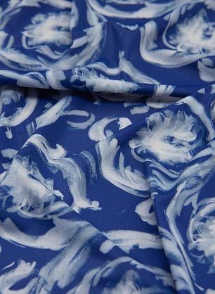 Трикотаж  бифлекс (н) белый орнамент на синем - в интернет-магазине тканей Тессутидея арт. 13-1480