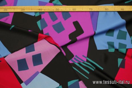 Шелк атлас (н) разноцветная геометрическая абстракция - итальянские ткани Тессутидея арт. 10-3742