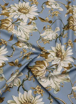 Хлопок стрейч (н) бело-бежевый цветочный рисунок на голубом - в интернет-магазине тканей Тессутидея арт. 01-7419