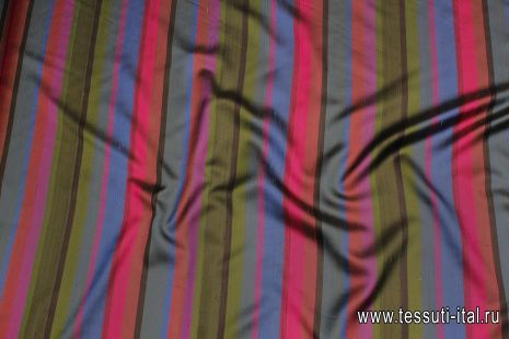 Шелк шантунг (н) сине-зелено-розовые жаккардовые полосы - итальянские ткани Тессутидея арт. 10-3193