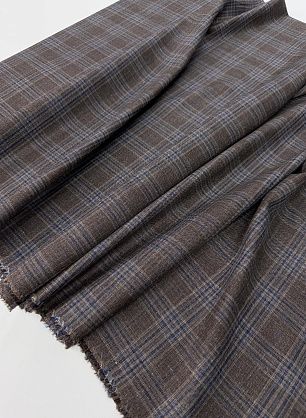 Костюмная шерсть+шелк+лен 230 г/м (н) сине-бежево-коричневая клетка - в интернет-магазине тканей Тессутидея арт. 05-5114