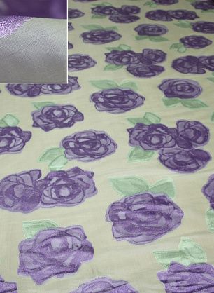 Органза деворе (н) сиренево-зеленый цветочный орнамент на светло-зеленом ш-160см - в интернет-магазине тканей Тессутидея арт. 03-3116