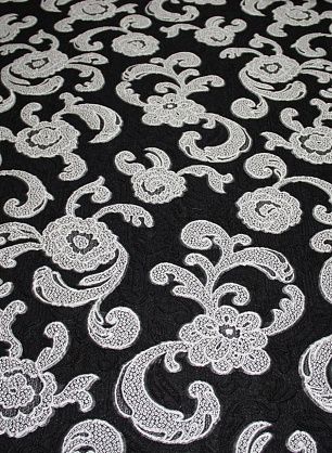 Жаккард фактурный (н) черно-белый цветочный орнамент ш-130см Valentino - в интернет-магазине тканей Тессутидея арт. 03-3211
