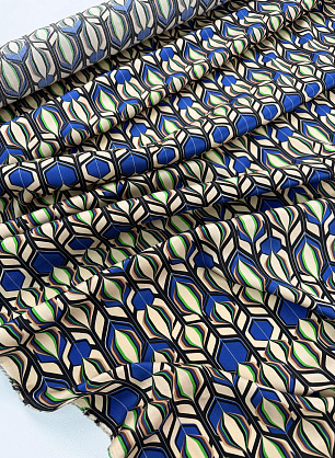 Плательная вискоза (н) сине-бежевый геометрический орнамент - в интернет-магазине тканей Тессутидея арт. 04-1867