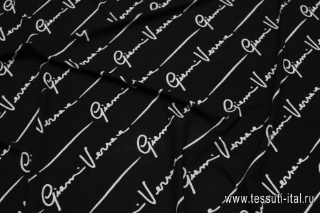 Трикотаж вискоза (н) белые надписи на черном - итальянские ткани Тессутидея арт. 14-1728