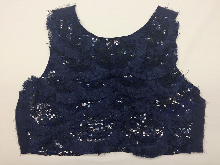 Аппликация из пайеток с бахромой синий топ Blumarine - итальянские ткани Тессутидея арт. F-3098
