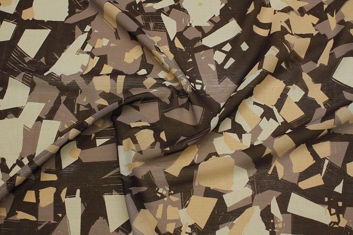 Батист (н) бежево-персиковый геометрический рисунок на темно-коричневом - итальянские ткани Тессутидея арт. 01-7708